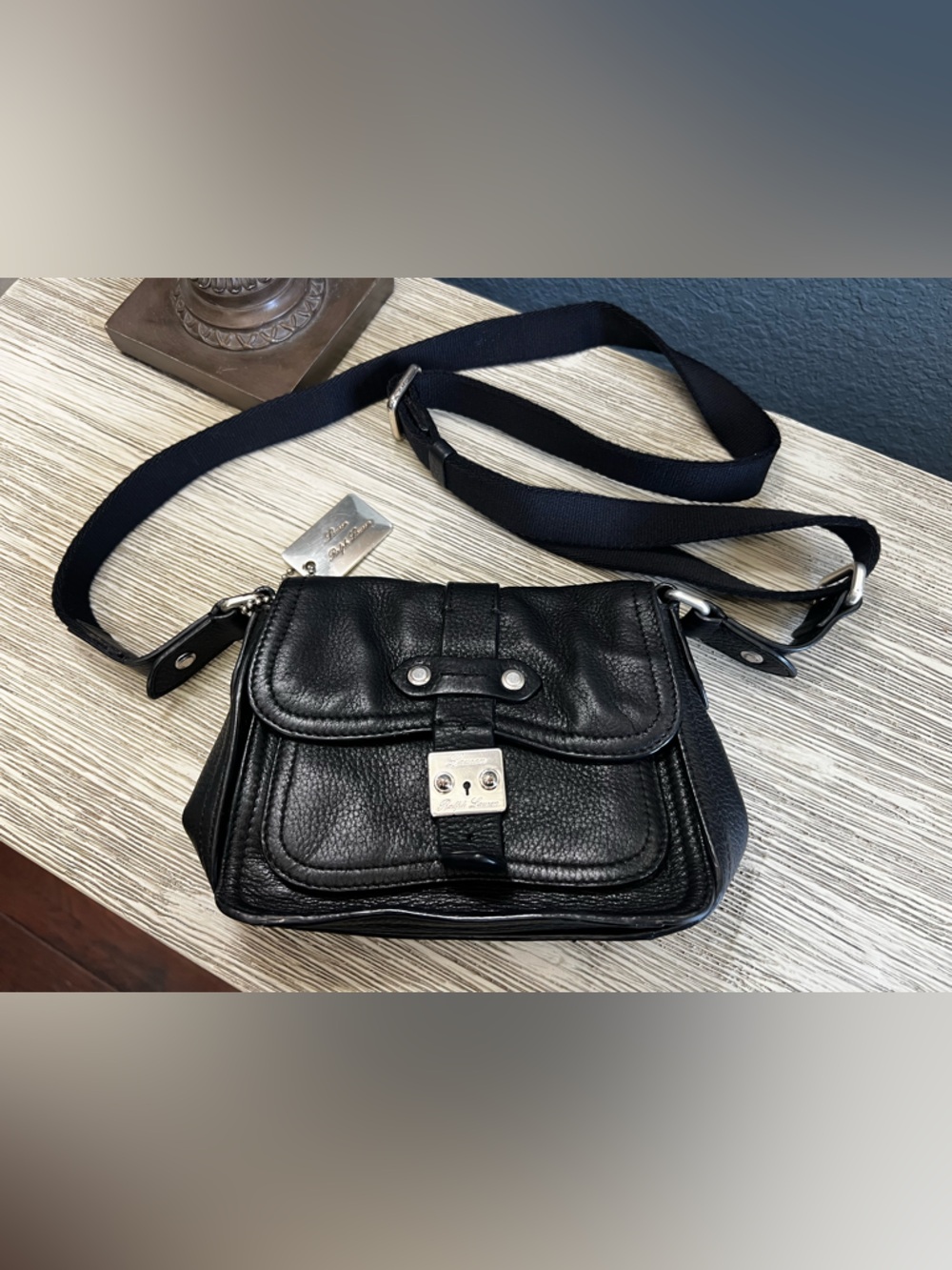 Lauren Ralph Lauren Vintage 1967 Black Pebbled Leather Crossbody Bag
